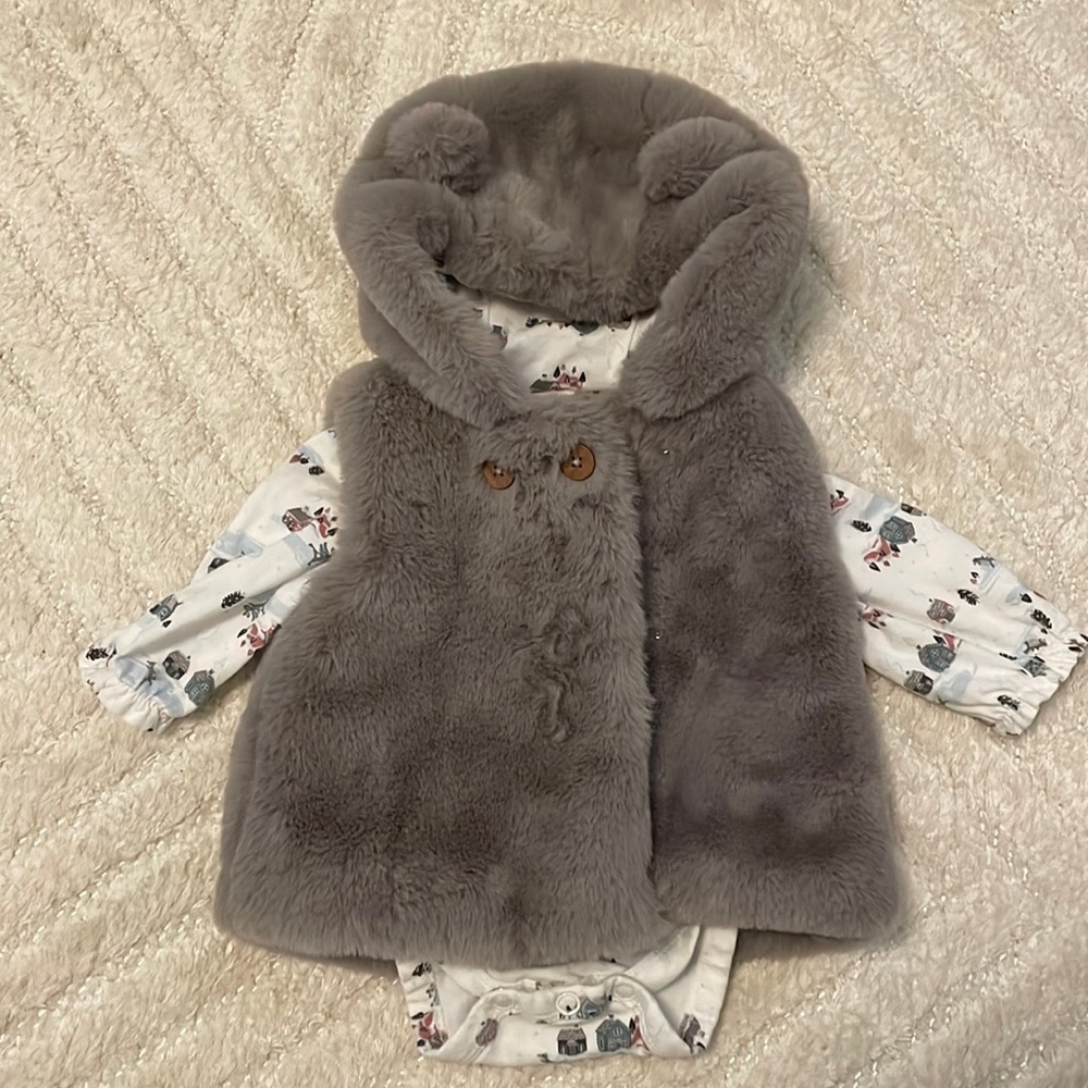 Faux fur vest and matching undershirt